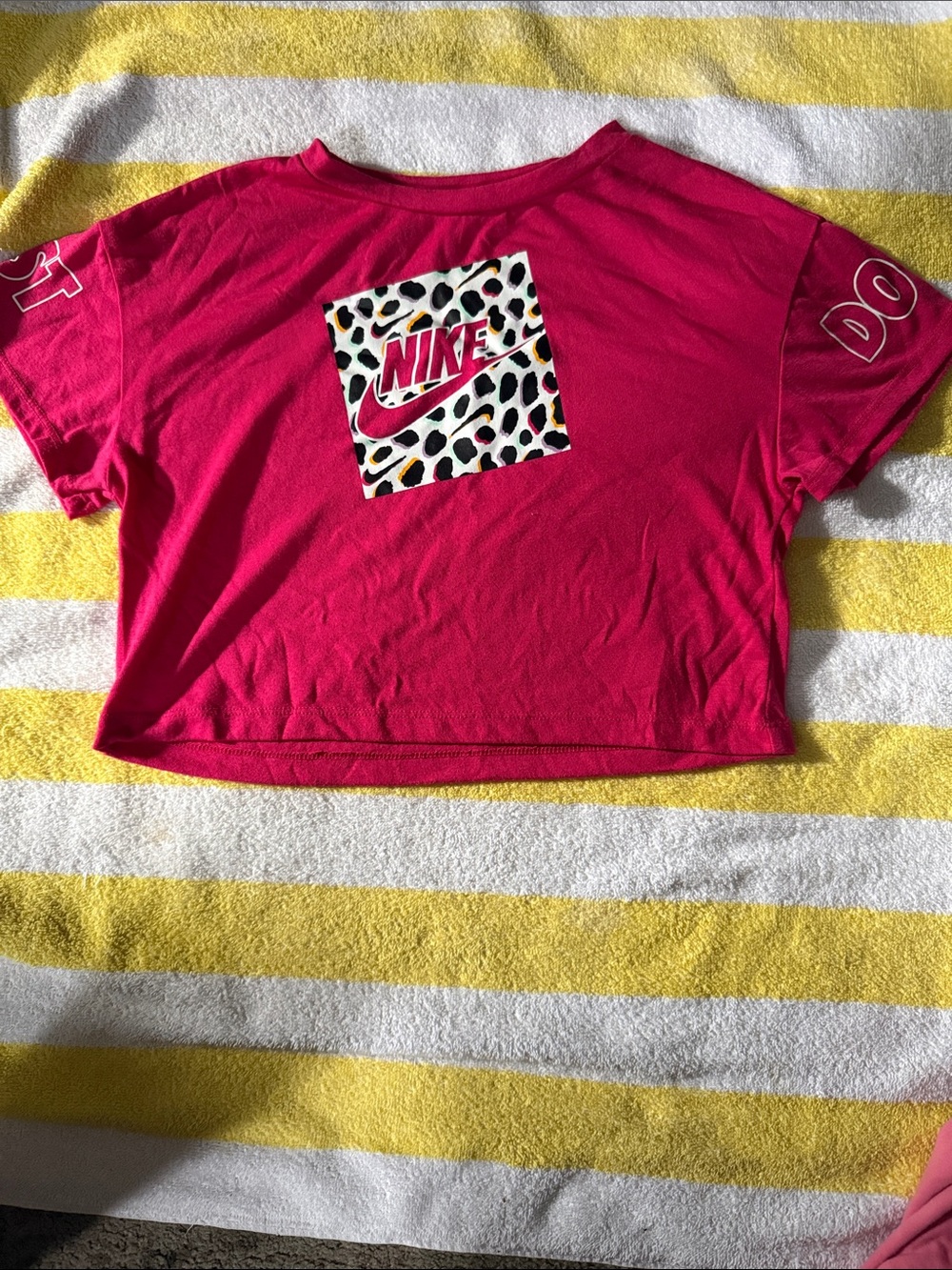 Nike Hot Pink Cropped Tee with Leopard Logo